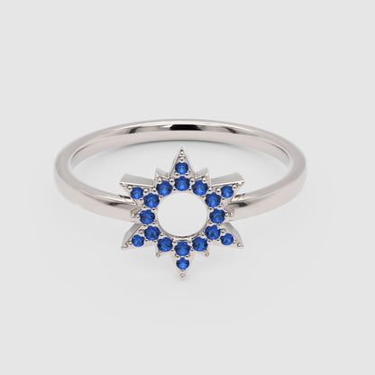 Blue Sapphire Starburst Halo Ring - One
