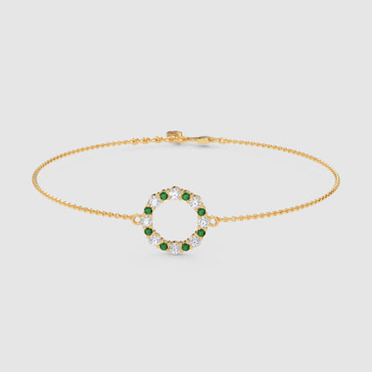 Emerald And Diamond Circle Bracelet With Delicate Chain - One