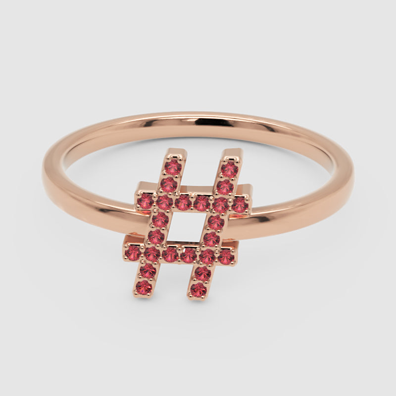 Ruby Hashtag Symbol Ring In Rose Tone - One