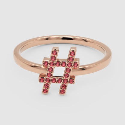 Ruby Hashtag Symbol Ring In Rose Tone - One