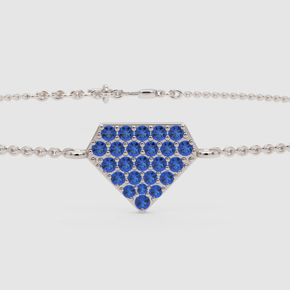 Blue Sapphire Pav Pentagon Pendant Bracelet - One