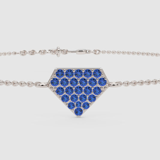 Blue Sapphire Pav Pentagon Pendant Bracelet - One