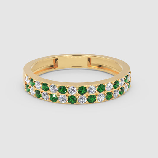 Double Row Emerald and Diamond Eternity Band Ring