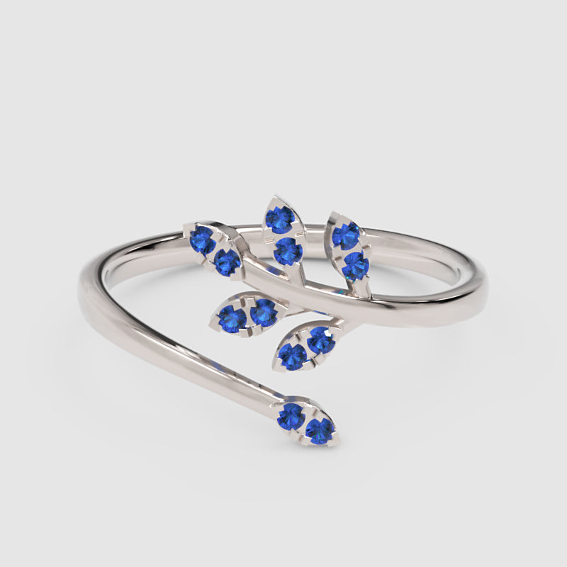 Blue Sapphire Leaf Vine Bypass Ring - One