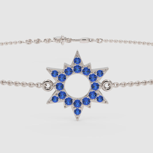 Blue Sapphire Starburst Bracelet With Open Center Design - One