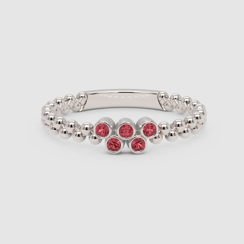 Lab-Grown Ruby Cluster Ring In White Gold – Minimal Beaded Band Stackable Ring | Jebij - One