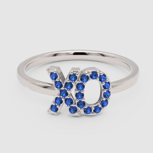 Blue Sapphire XO Hugs and Kisses Ring