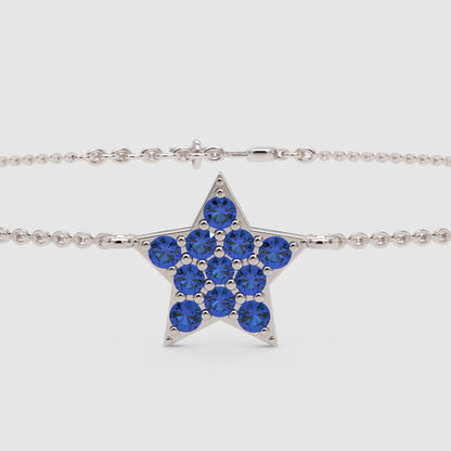 Blue Sapphire Star Pendant Bracelet With Chain Link Design - One
