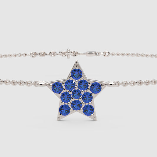 Blue Sapphire Star Pendant Bracelet With Chain Link Design - One