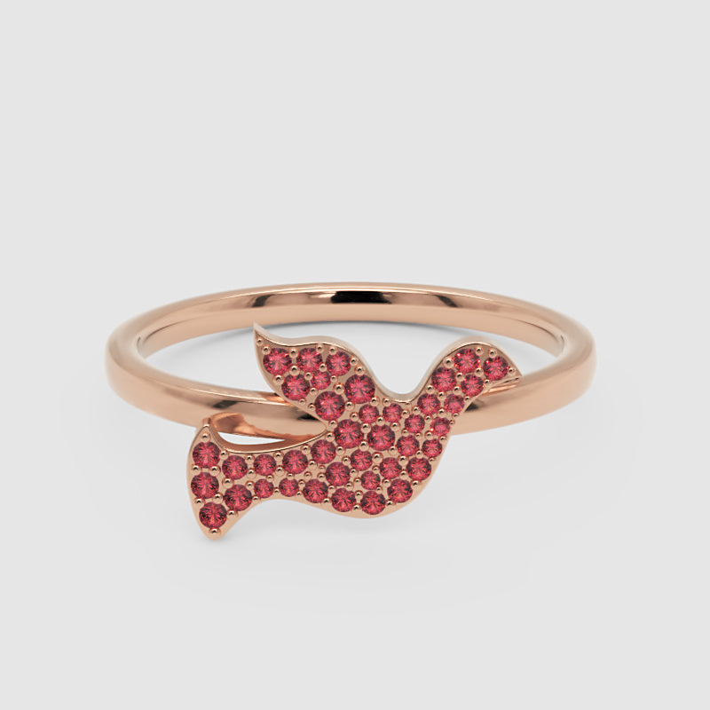 Pav Ruby Butterfly Ring In Rose Tone - One