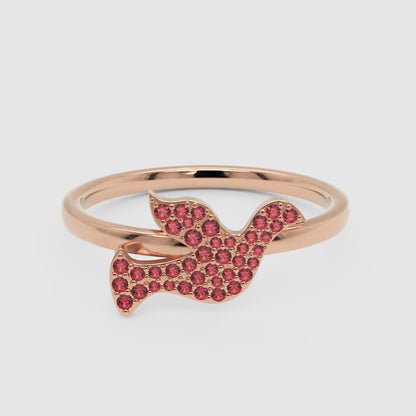 Pav Ruby Butterfly Ring In Rose Tone - One
