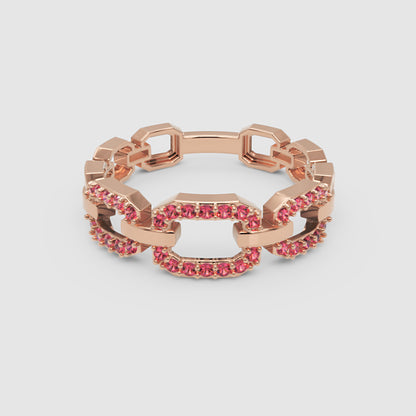 Ruby Chain Link Ring In Rose Gold | Double Pave Interlocking Statement Luxury Ring For Women | Jebij - One
