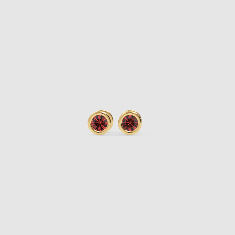Red Crystal Bezel Set Stud Earrings - Three