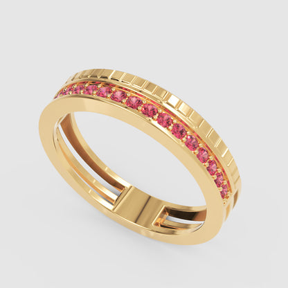 White Gold Ruby Channel Band Ring – Minimal Stackable Ring With Grooved Design | Jebij - Five