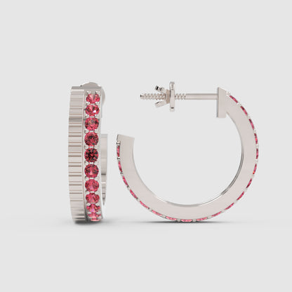 Lab-Grown Ruby Hoop Earrings In White Gold – Classic Red Statement Hoops | Jebij - Three