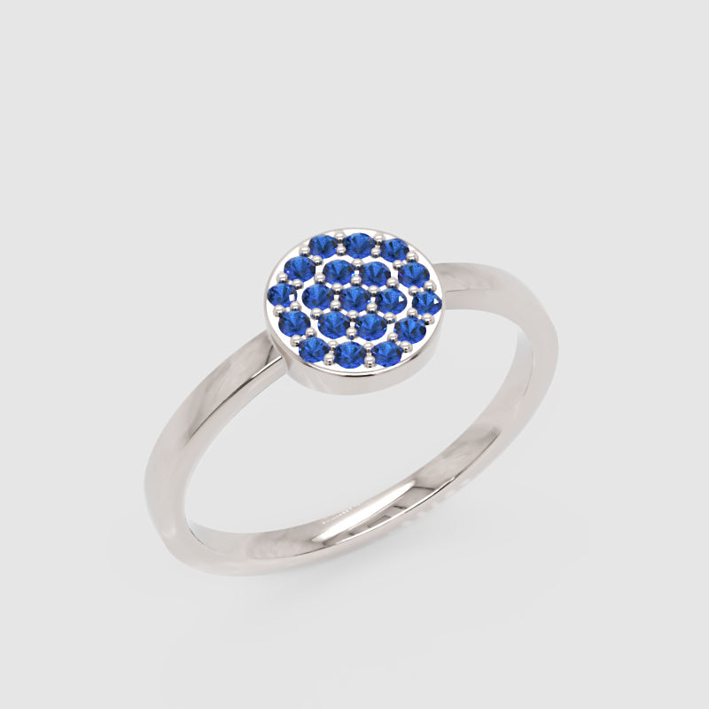 Blue Sapphire Cluster Pav Ring - Three