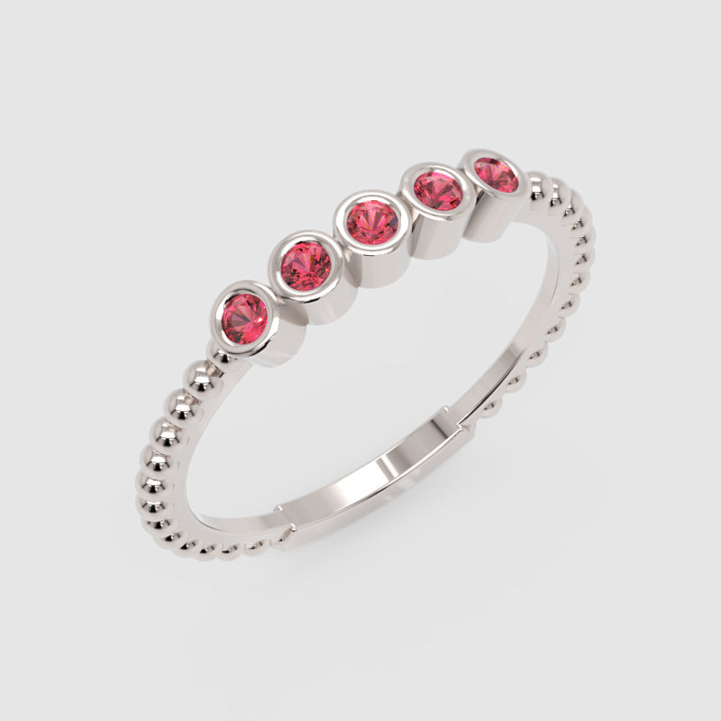 Lab-Grown Ruby Bezel Half Band Ring In White Gold – Minimal 5 Stone Stackable Ring | Jebij - Three