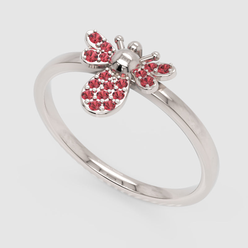 Ruby Bee Ring With Pav Wings And Antennae - Five
