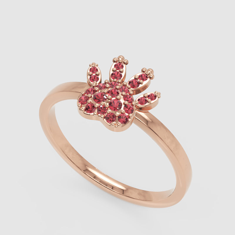Rose Paw Print Ring With Red Crystals - Three