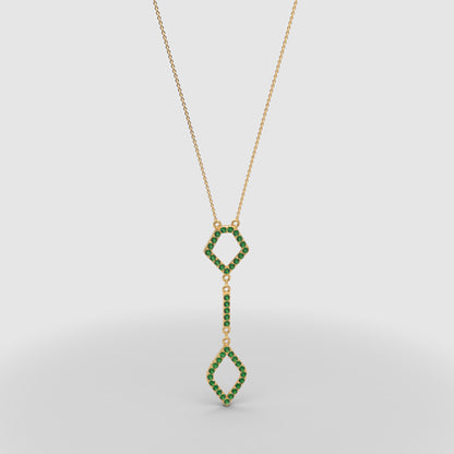 Lab-Grown Emerald Geometric Drop Pendant Necklace In White Gold | Adjustable 16–17 Inch Chain - Three