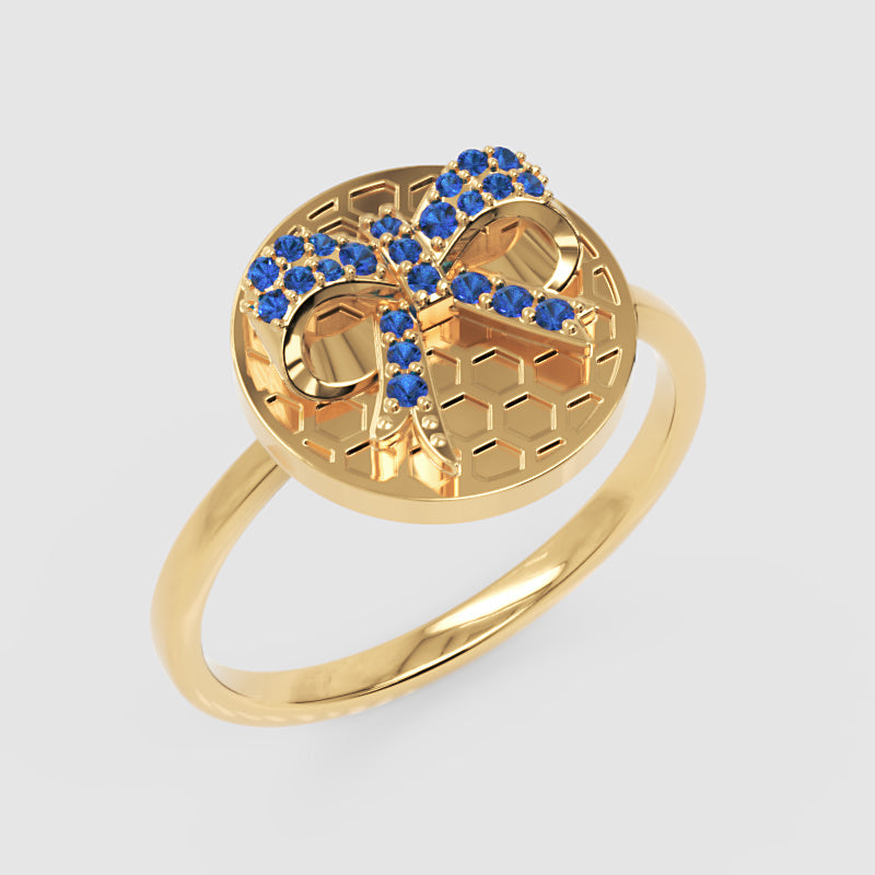 Blue Sapphire Cross Honeycomb Disc Ring - Five