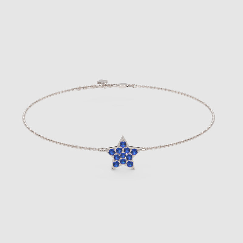 Blue Sapphire Star Pendant Bracelet With Chain Link Design - Three