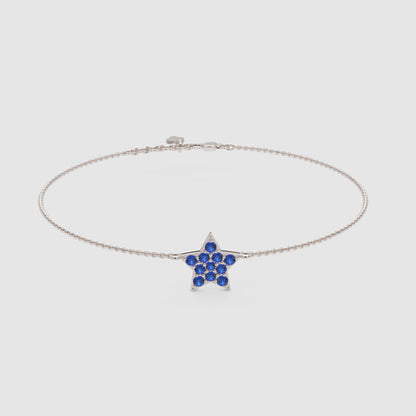 Blue Sapphire Star Pendant Bracelet With Chain Link Design - Three
