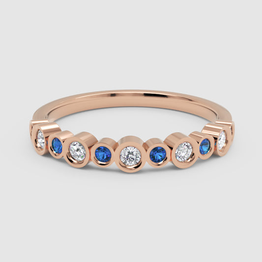 Bezel Set Blue Sapphire and Diamond Stackable Band Ring