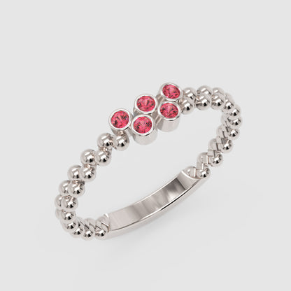 Lab-Grown Ruby Cluster Ring In White Gold – Minimal Beaded Band Stackable Ring | Jebij - Three