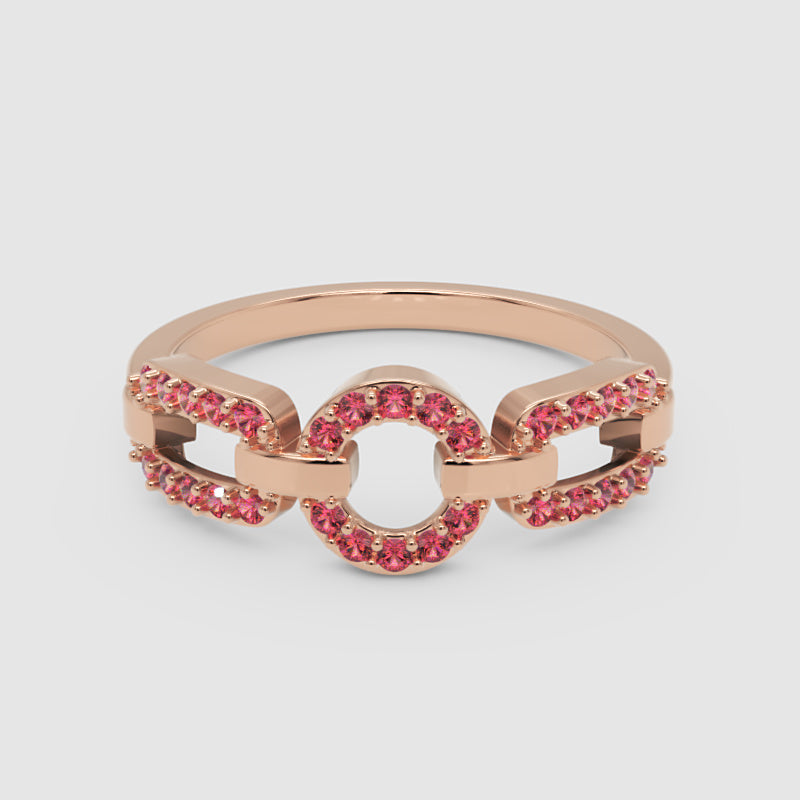 Ruby Circular Link Ring In White Gold | Double Pave Interlocking Chain Statement Luxury Ring For Women | Jebij - Six