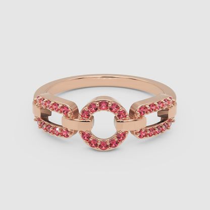 Ruby Circular Link Ring In White Gold | Double Pave Interlocking Chain Statement Luxury Ring For Women | Jebij - Six
