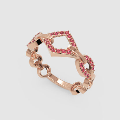 Modern Ruby Chevron Ring | Rose Gold Double V Chain Link Statement Jewellery | Jebij - Three