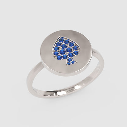 Blue Sapphire Spade Disc Signet Ring - Three