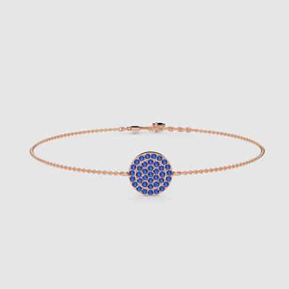 Blue Sapphire Pav Disc Chain Bracelet - Five