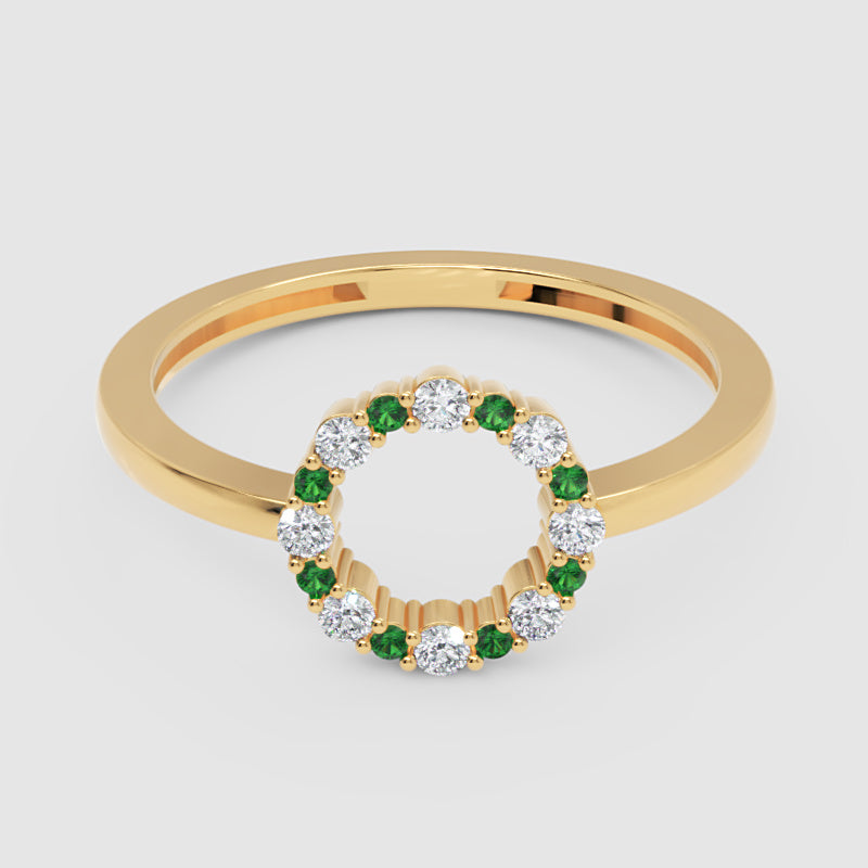 Emerald And Diamond Open Circle Ring - One