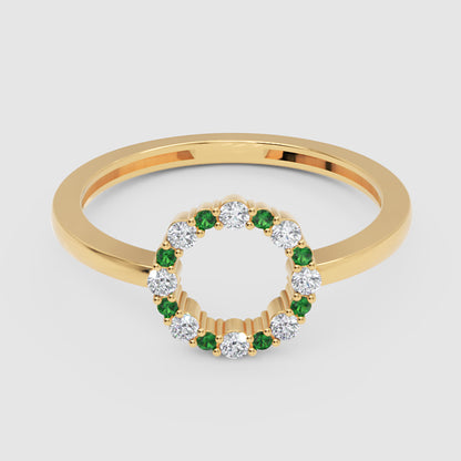 Emerald And Diamond Open Circle Ring - One