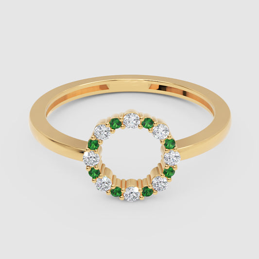 Emerald And Diamond Open Circle Ring - One