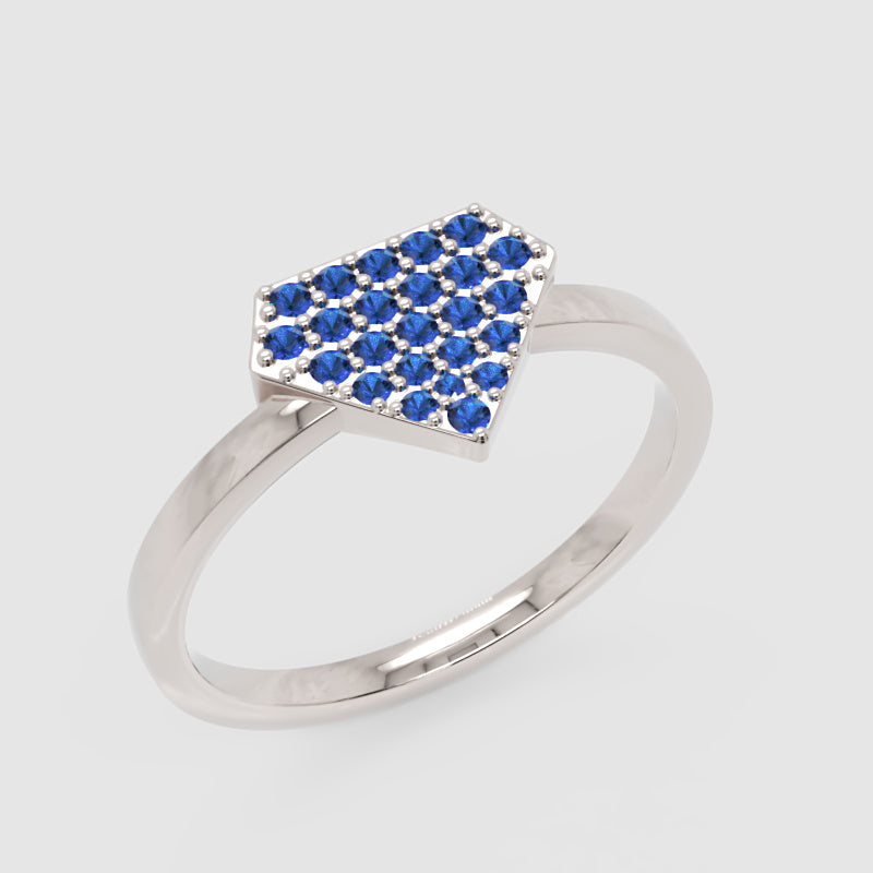 Blue Sapphire Pav Triangle Cluster Ring - Three