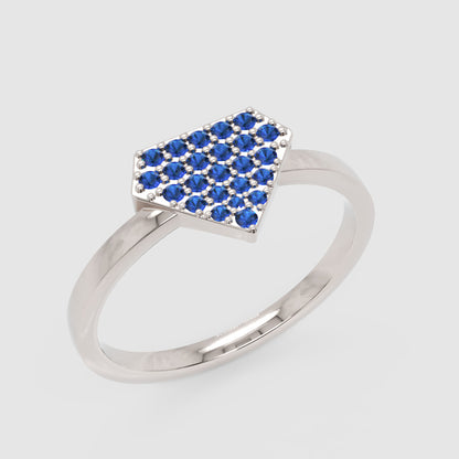 Blue Sapphire Pav Triangle Cluster Ring - Three
