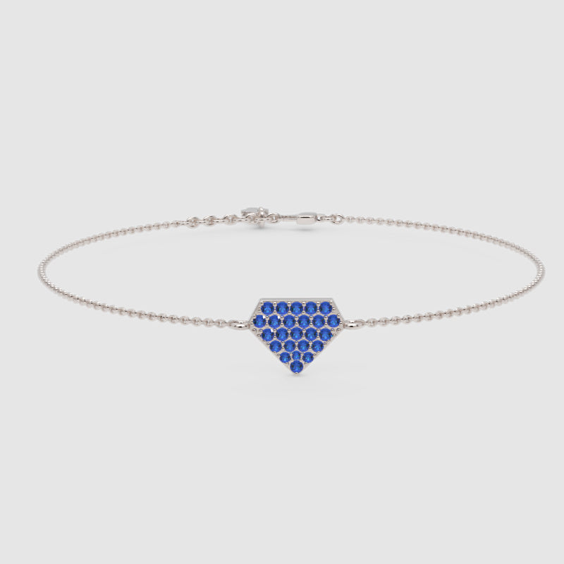 Blue Sapphire Pav Pentagon Pendant Bracelet - Three