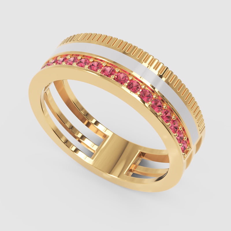 Rose Gold Ruby Band Ring With White Enamel Center – Customizable Modern Statement Ring | Jebij - Five