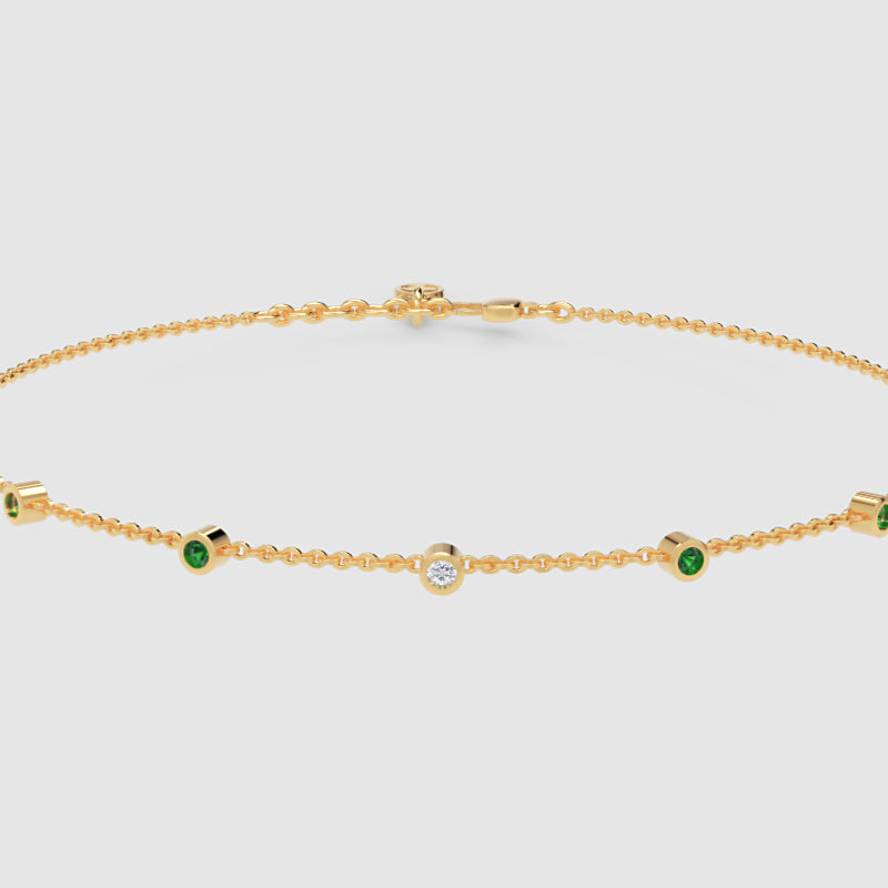 Delicate Emerald And Diamond Station Anklet Bracelet - Three