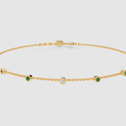 Delicate Emerald And Diamond Station Anklet Bracelet - Three