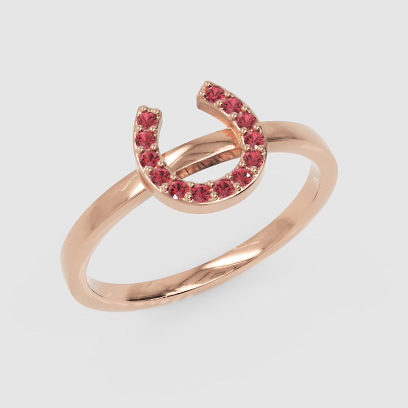 Pink Crystal Horseshoe Ring - Three