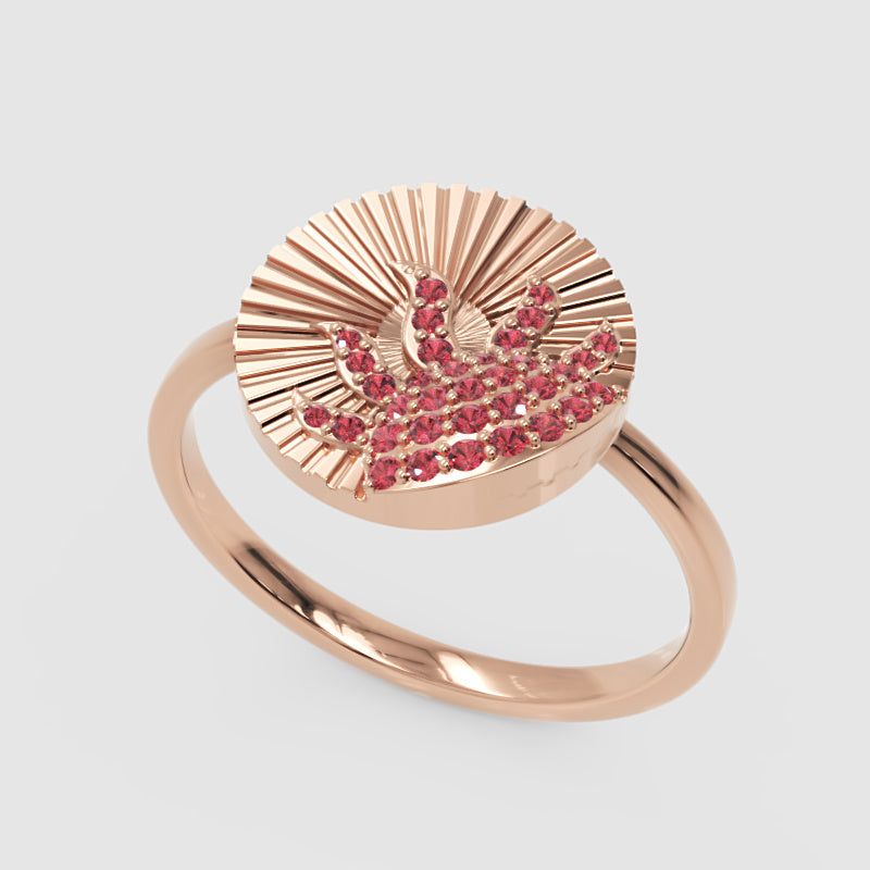Ruby Sunburst Disc Ring With Textured Fan Design - Three