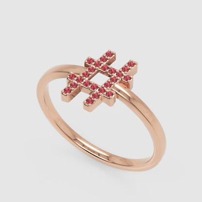 Ruby Hashtag Symbol Ring In Rose Tone - Four