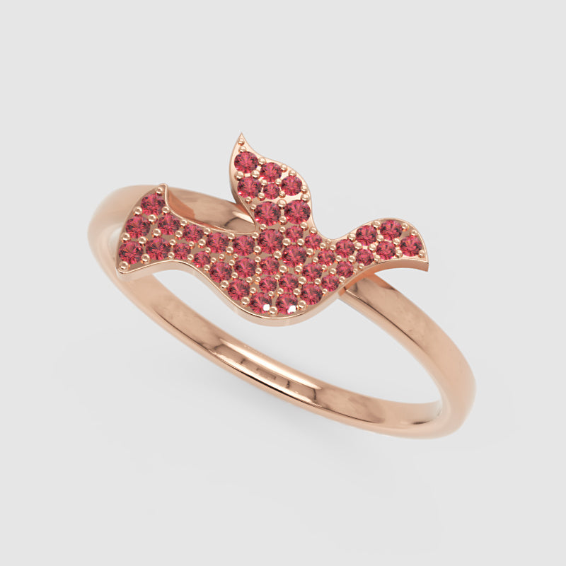 Pav Ruby Butterfly Ring In Rose Tone - Three