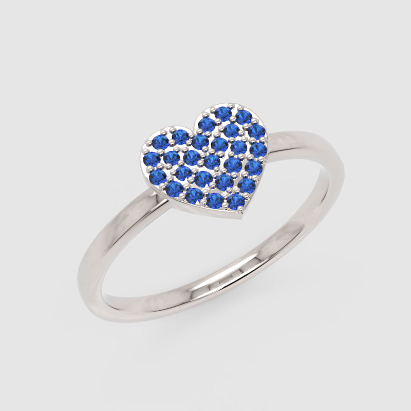 Blue Sapphire Pav Heart Ring - Three