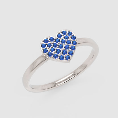 Blue Sapphire Pav Heart Ring - Three
