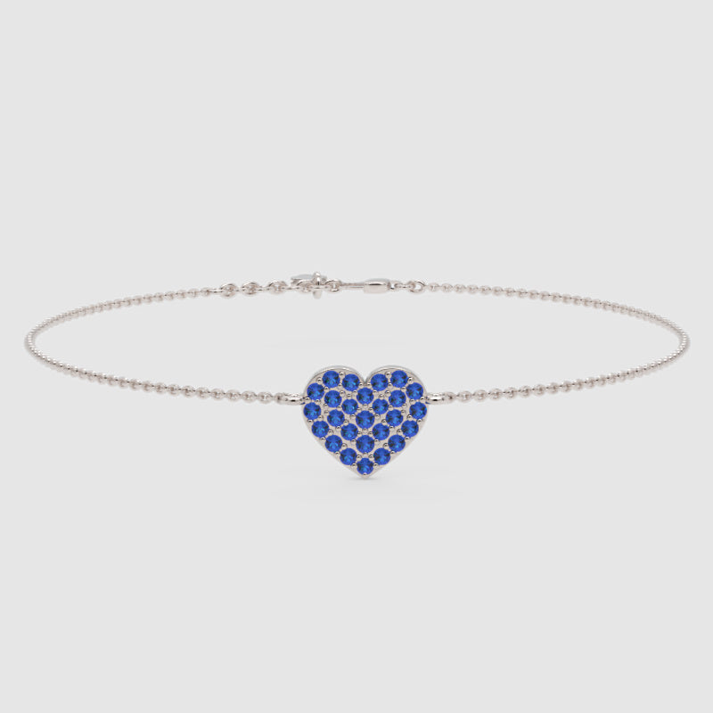 Blue Sapphire Pav Heart Bracelet - Three